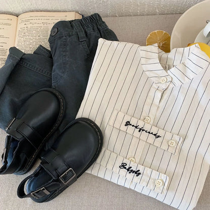 Children's Shirts 2025 Spring New Products Boys Embroidered Girls Striped Shirt Top Tide H0085