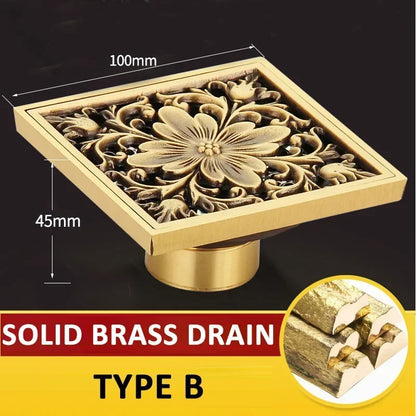 Antique Euro Square Floor Drains Deodorant Floor Drain Strainer Cover Brass Shower Hardware Bathroom Accessories Floor Drain