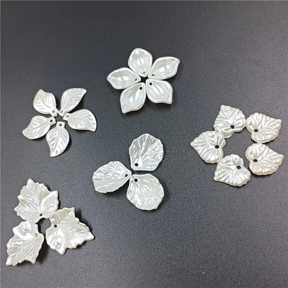 20pcs White ABS Pearl Leaf Shaped Loose Beads For DIY Handmade Crafts Hair Jewelry Accessories