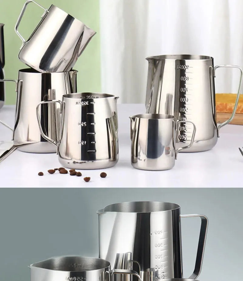 Stainless Steel Milk Frother Jug Coffee Milk Frothing Jug Latte Pitcher Measurement Jug Espresso Barista Tool Coffee Accessories