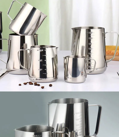 Stainless Steel Milk Frother Jug Coffee Milk Frothing Jug Latte Pitcher Measurement Jug Espresso Barista Tool Coffee Accessories
