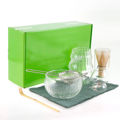 7Pcs Matcha Whisk Set Clear Glass Japanese Matcha Tea Set Matcha Making Kit with 500ml Matcha Bowl Matcha Cup Matcha Whisk