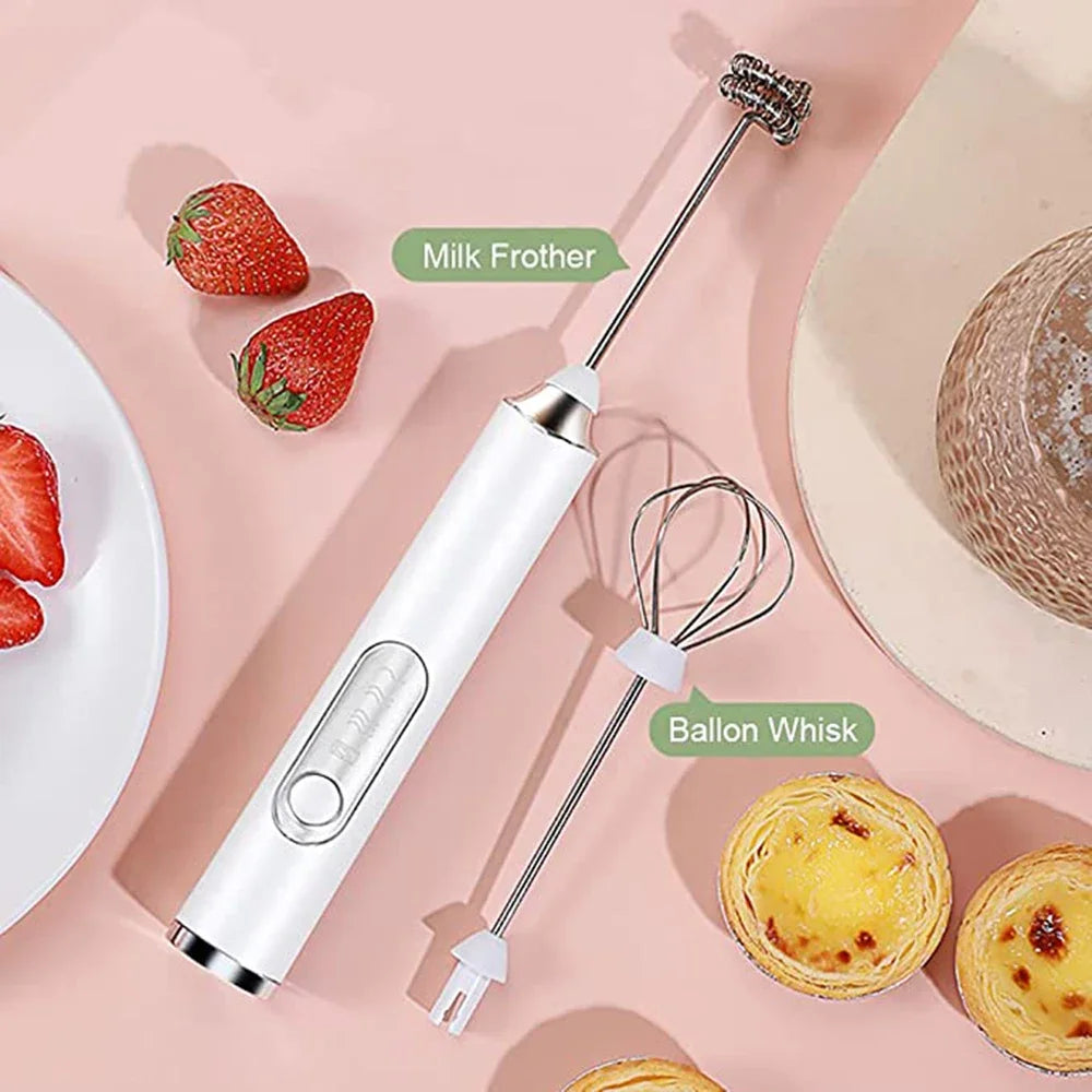 Electric Foamer Mixer Whisk Beater Stirrer 3-Speeds Coffee Milk Drink Frother USB Rechargeable Handheld Food Blender Whisk