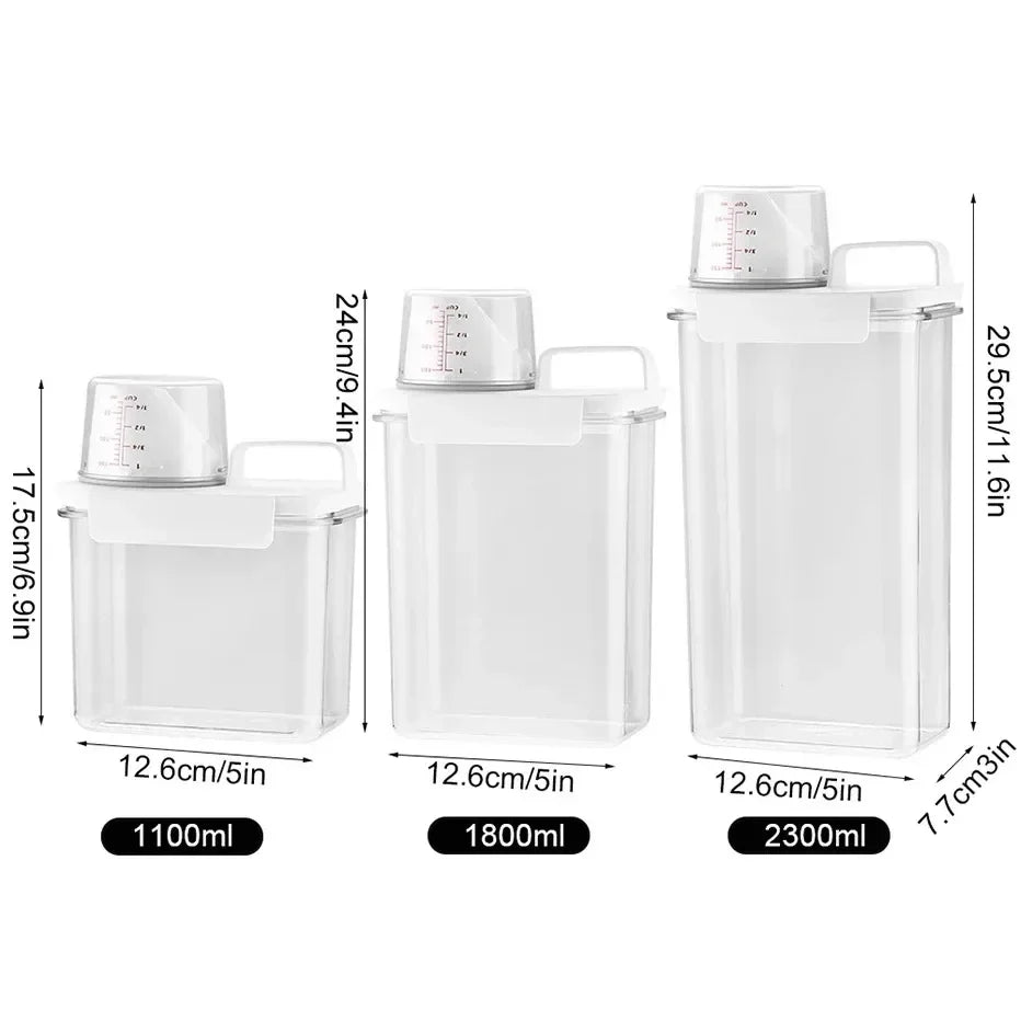 Detergent Dispenser Refillable Laundry Detergent Dispenser Empty Powder Tank Softener Bleach Storage Container with Scale