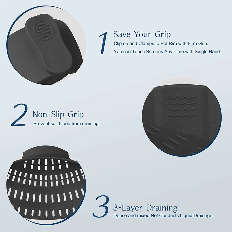 Adjustable Silicone Clip-On Strainer Pot Strainer Adjustable Clip On Strainer For Pots Pans And Bowls Kitchen Pot Strainer