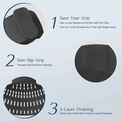 Adjustable Silicone Clip-On Strainer Pot Strainer Adjustable Clip On Strainer For Pots Pans And Bowls Kitchen Pot Strainer