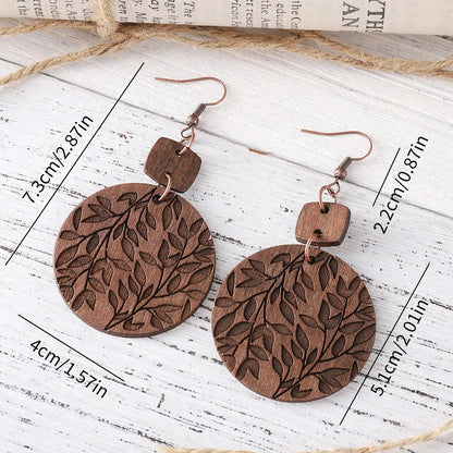 New Bohemian Earrings Autumn Leaf Disc Splicing Wooden Earrings Double sided Fashion Earrings Gift