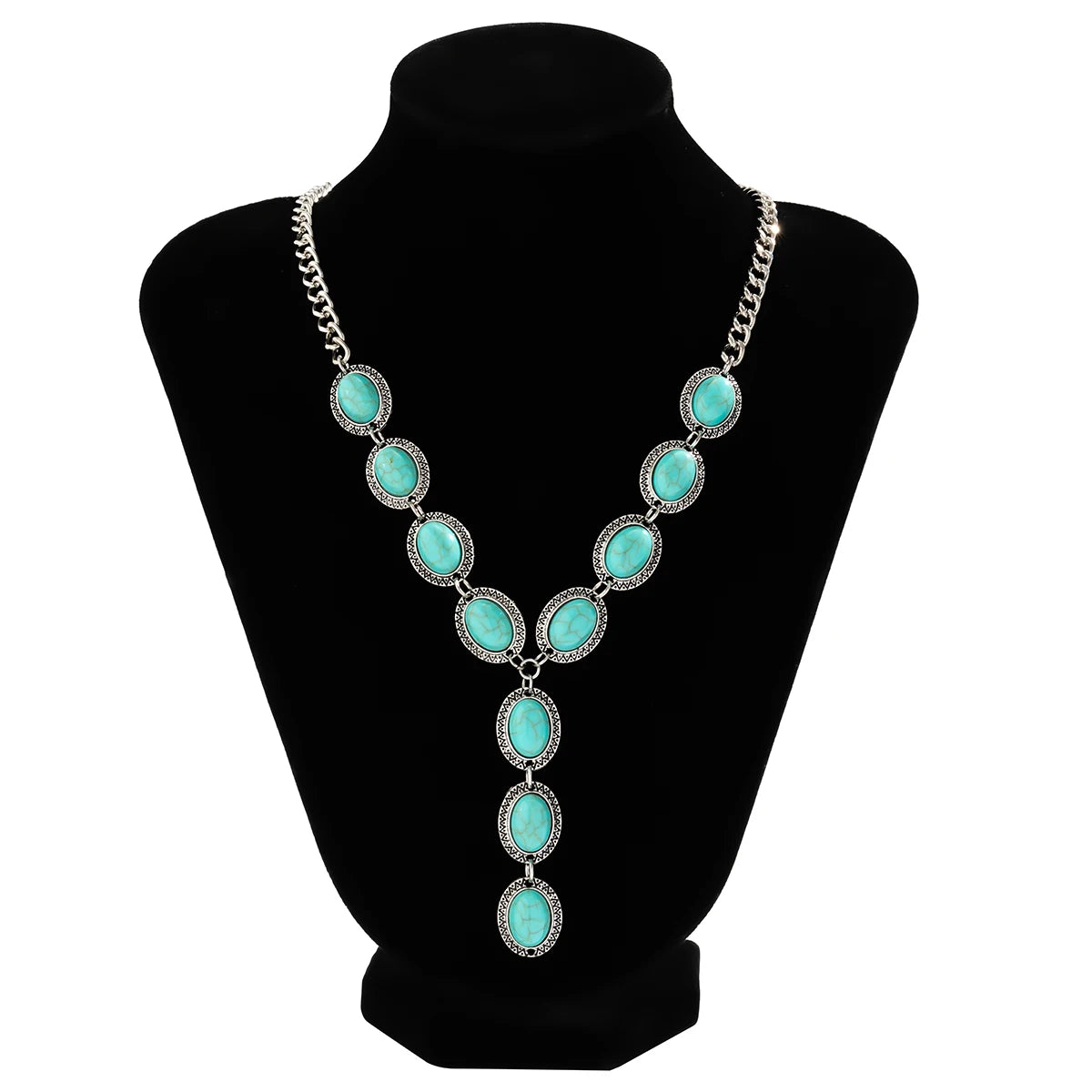 IngeSight.Z Boho Green Color Stone Long Pendant Necklaces Chest Chain for Women Punk Cuban Link Clavicle Chain Body Jewelry