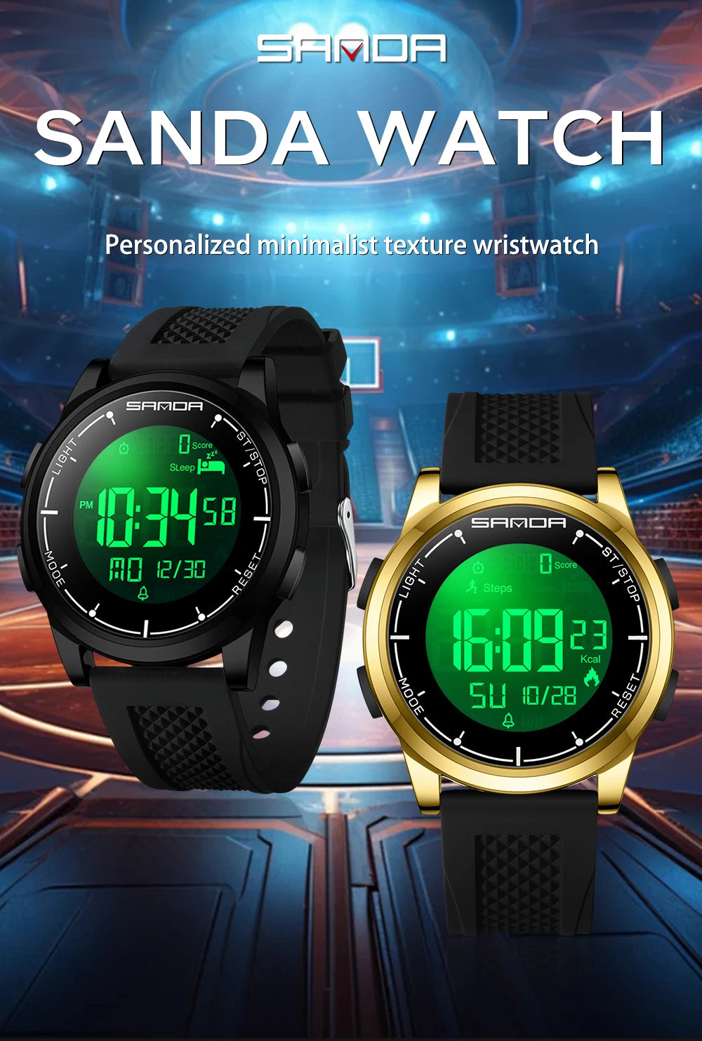 SANDA 9064 Student Sports Quartz LED Electronic Watch Calorimeter Step Electronic Watch Sleep Monitoring Smart Electronic Watch