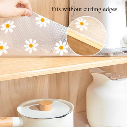 1 Roll Daisy Shelf Liner For Kitchen Cabinets EVA Waterproof Fridge Pad Cupboard Mat Easy Placemats Non-Adhesive Drawer Liner