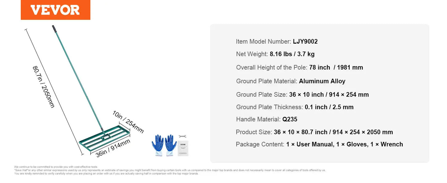 VEVOR Lawn Leveling Rake  Level Lawn Tool, Heavy-duty Lawn Leveler with  Extended Handle Yard Leveling Rake Suit