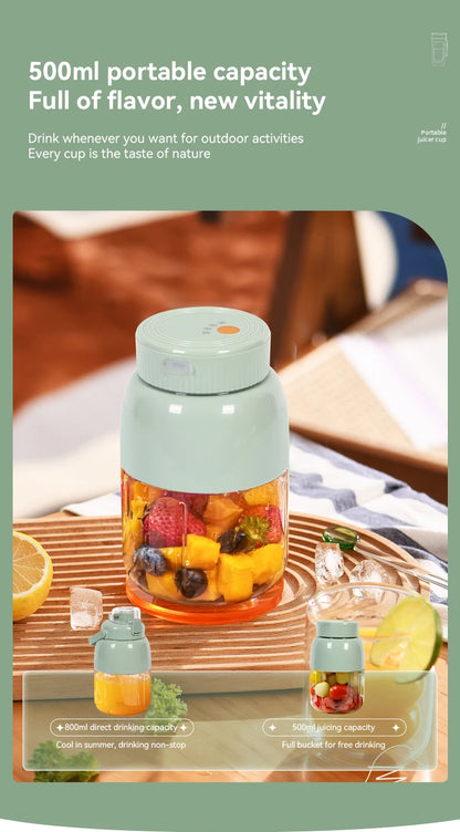 Portable Fruit Blender 800ml Multifunctional Electric Juicer Cup 10 Steel Blades Summer Milkshake Machine USB Rechargeable