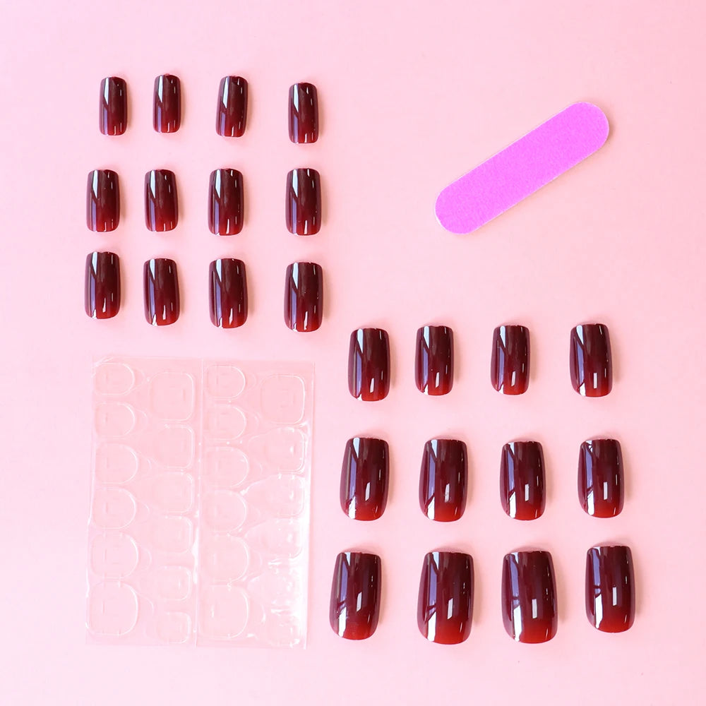 ARTAUG 24PCS Short Press On Nails Square Red High Saturation Glisten Press On Nails Full Cover Fake Nail Set Nails Charms