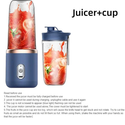 Portable Juicer Blender 400ml Electric Fruit Juicer USB Charging Lemon Orange Fruit Juicing Cup Smoothie Blender Machine 2cups