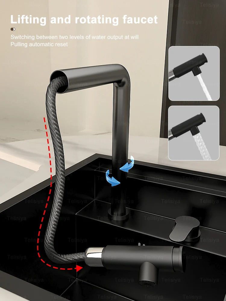 Hidden Kitchen Sink Bar Sink Kit Folding Faucet Drain Pipe,Drop-in Undermount Sink,Small Stainless Steel Sink for Workstation RV