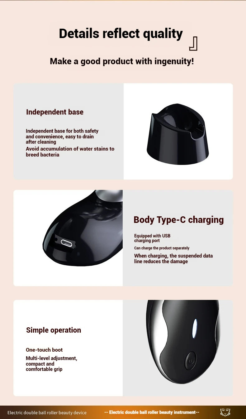 Electric Facial Roller Massager - EMS Microcurrent V-Shape Lifting Device for Face Contouring, Anti-Aging Skin Care & Hydration