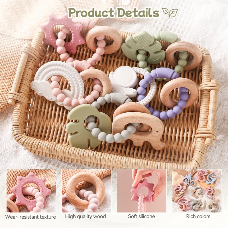 Baby Silicone Teethers Rattle Toys Newborn Chew Food Grade Teethers Training Bed Toy Baby Silicone Soothing Toy Accessories Gift