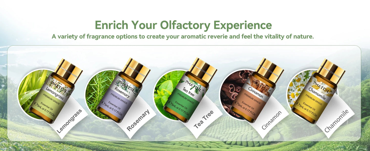 PHATOIL 15 Bottles Essential Oils Set-5ml Lavender Eucalyptus Vanilla Peppermint Rose Lemon Cinnamon Aromatherapy Essential Oils