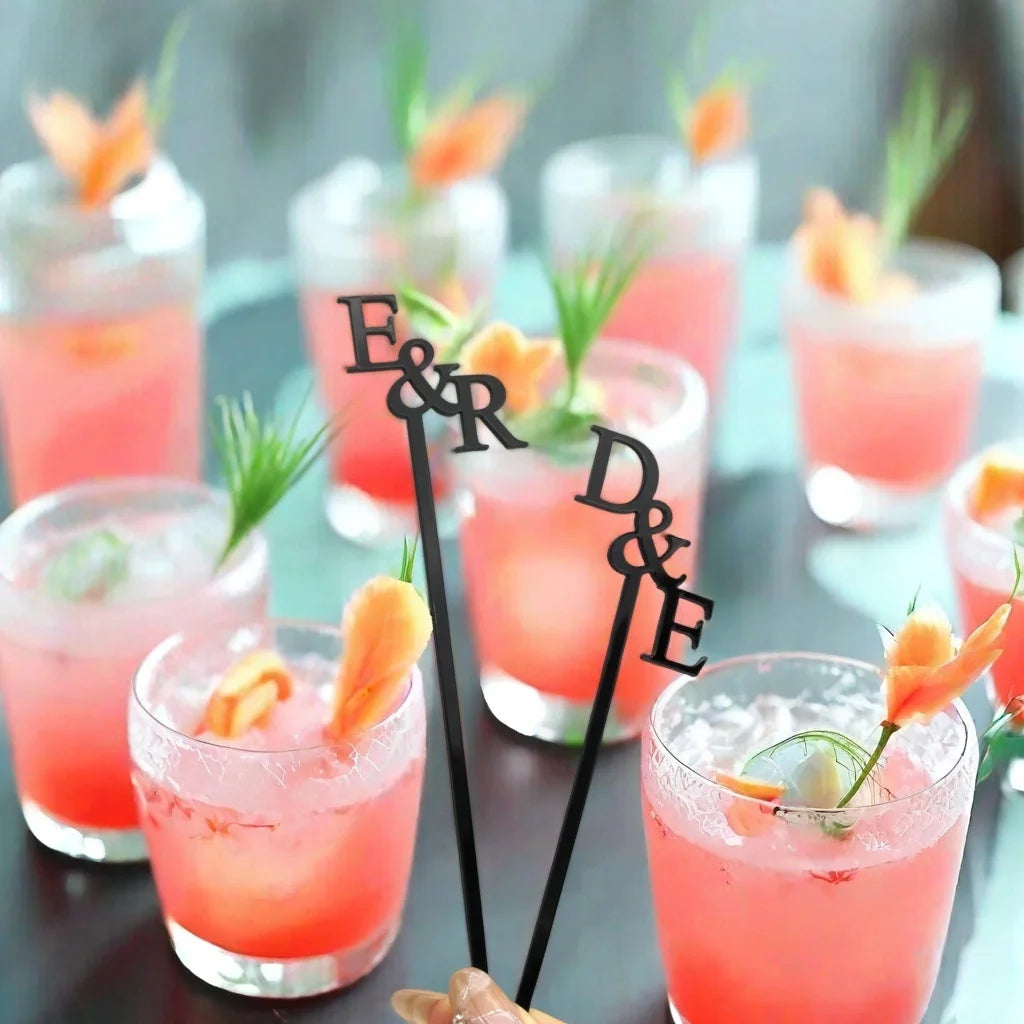 Customized Wedding Cocktail Stirrers Letter Cut Cocktail Swizzle Sticks Table Decor Personalized Acrylic Party Drink Stirrers
