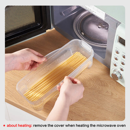 Microwave Food Boxes with Lids 44oz Food Cooking Box with Strainer & Flatware for Food Noodles Dumplings