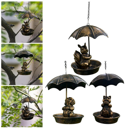 Bird Feeder Water Feeding Tray Umbrella Roof Sturdy Iron Birds Water Station Birdbath for Starlings Bluebirds Yard Gift Trees