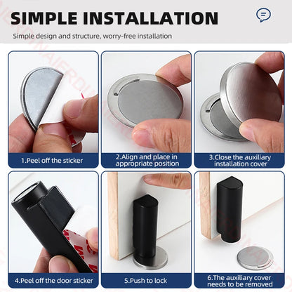 NAIERDI Magnetic Door Stopper Stainless Steel Heavy Duty Door Stop Black Nail-free Door Suction Door Holder Door Hardware