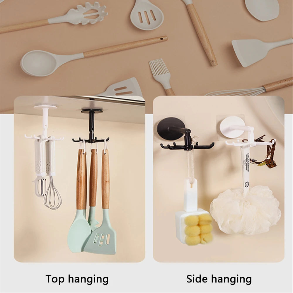 Upgraded Multi-function Rotatable 7-claw Hook 360 ° Seamless Punch Free Hook Kitchen Storage Hook Self Adhesive Bath Hooks