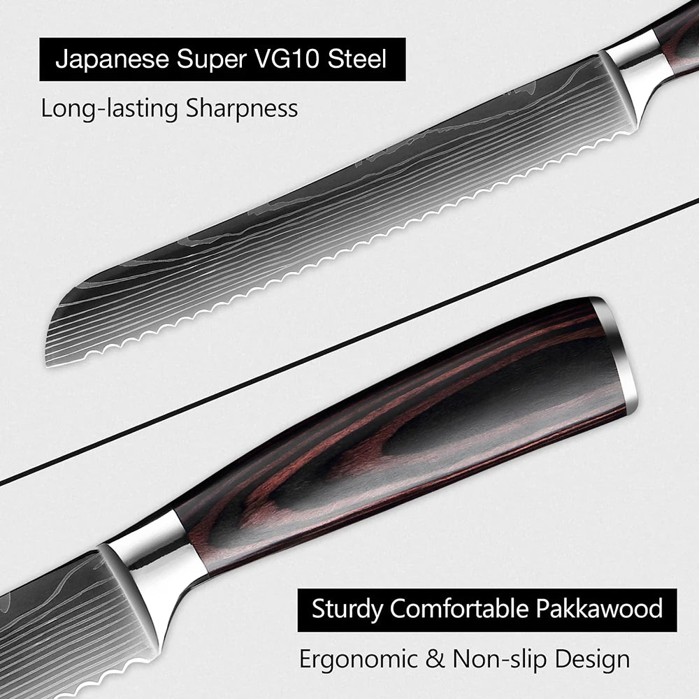 Bread Knife,8 inch Serrated Knife,Damascus laser Pattern Steel Bread Knife for Homemade Bread,Razor Sharp Edge for Slicing Bread