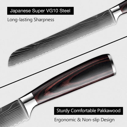 Bread Knife,8 inch Serrated Knife,Damascus laser Pattern Steel Bread Knife for Homemade Bread,Razor Sharp Edge for Slicing Bread