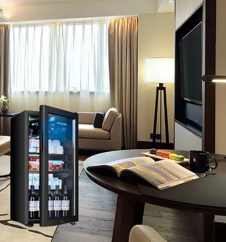 Portable Refrigerator, Double-layer Glass Door, Noise Free, Mini Fridge, Bar, Hotel, Transparent Door Freezer, Small Space