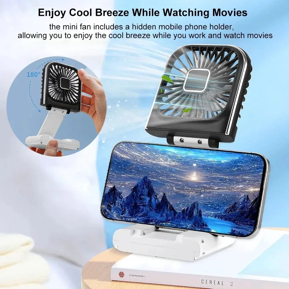 Folding handheld fan USB charging digital display outdoor mini neck hanging power bank fan，gift