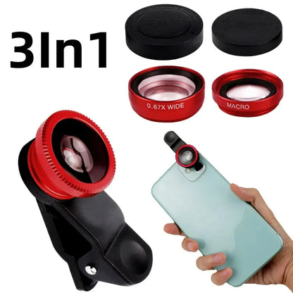 For All Smart Phone 3 in 1 Fisheye Phone Lens Wide Angle Zoom Lens Fish Eye Macro Lenses Camera Kits With Clip Lens On The Phone