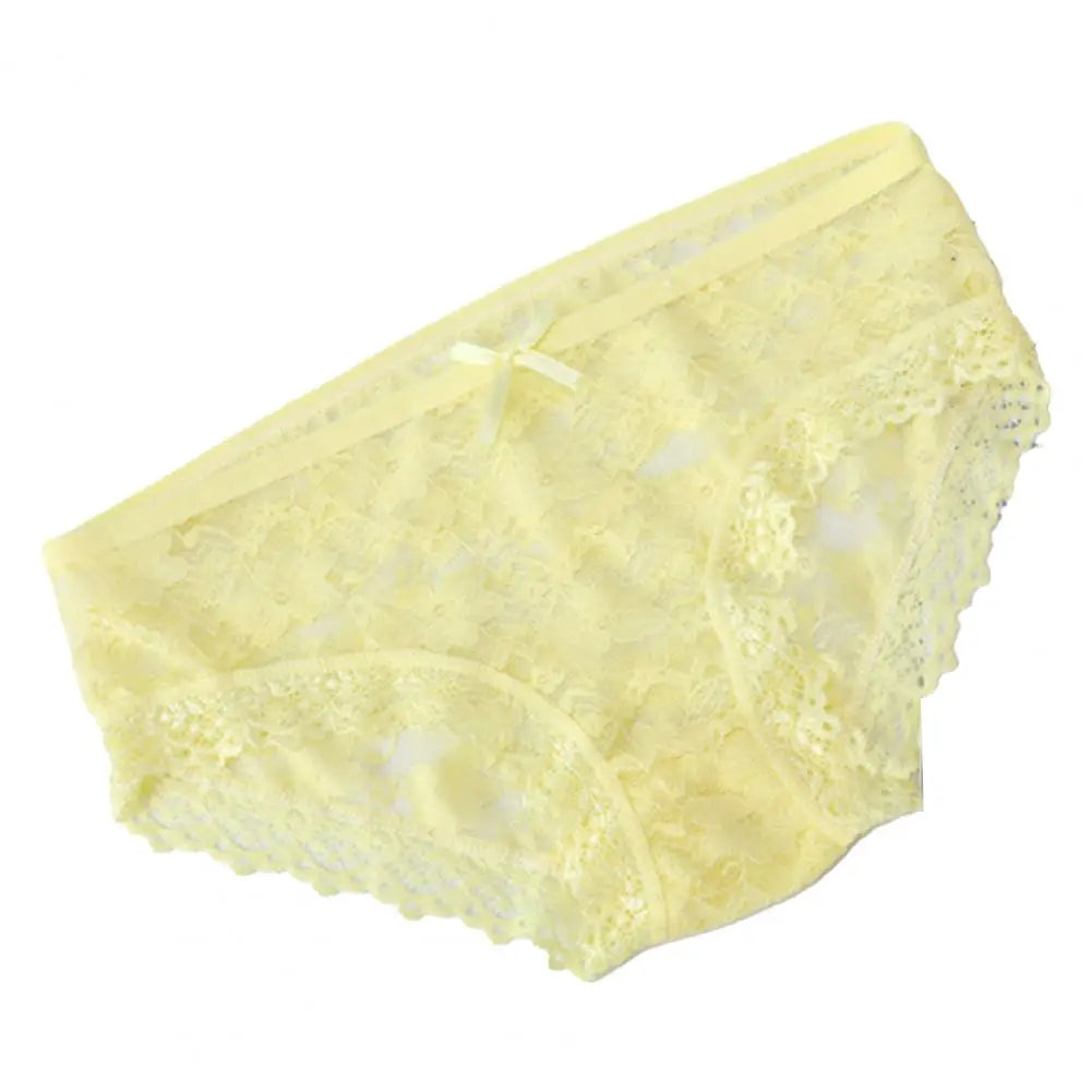 Women Panties Mid Waist Breathable Stretch Hollow Bowknot Soft See-through Lace Sexy Ladies Briefs Underpants Underwear