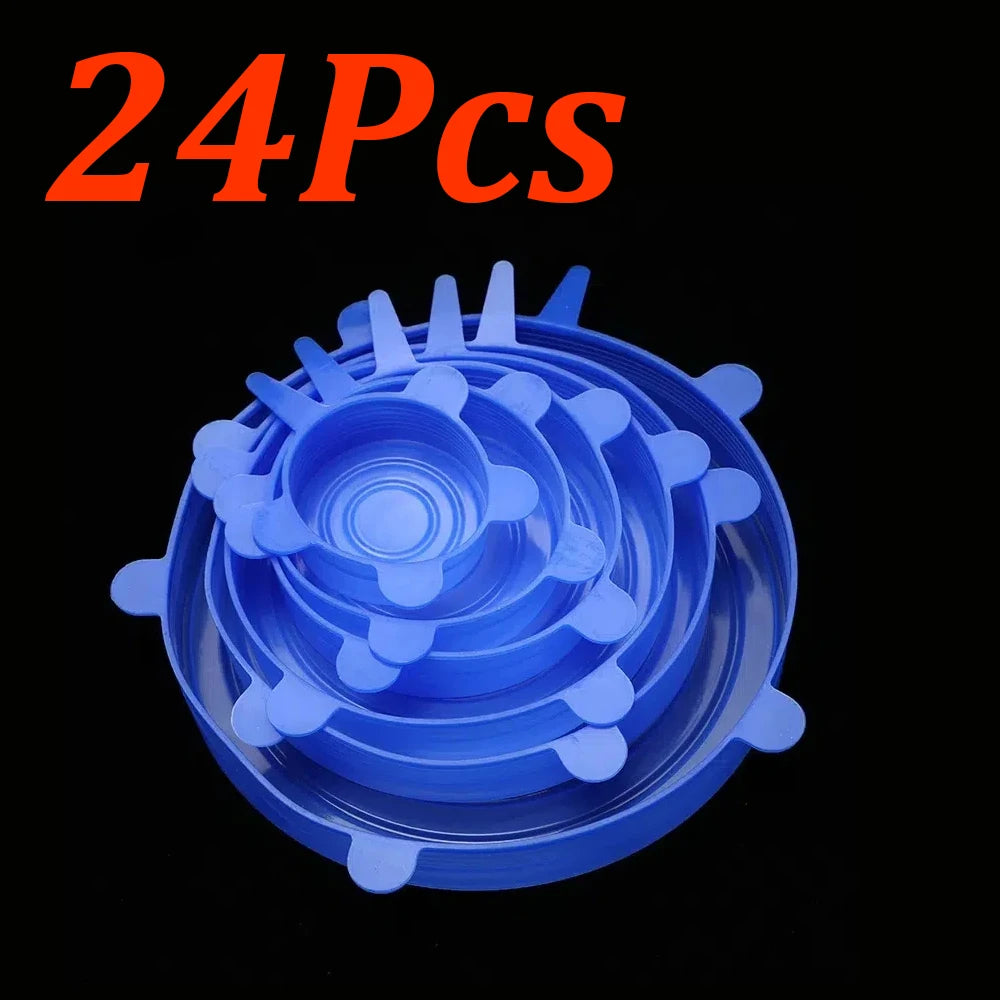 24-6Pcs Reusable Food Silicone Stretch Lids Elastic Silicone Lid Cap Food Covers for  Bowl Cups Containers Keep Food Fresh