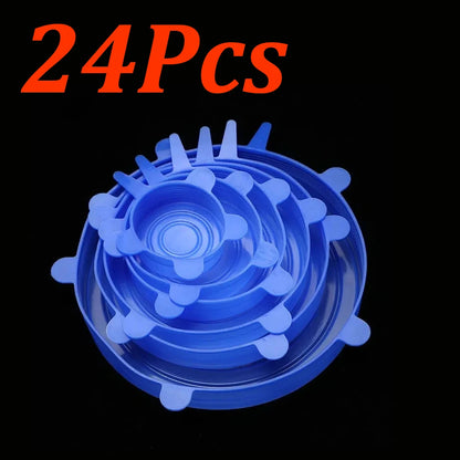 24-6Pcs Reusable Food Silicone Stretch Lids Elastic Silicone Lid Cap Food Covers for  Bowl Cups Containers Keep Food Fresh