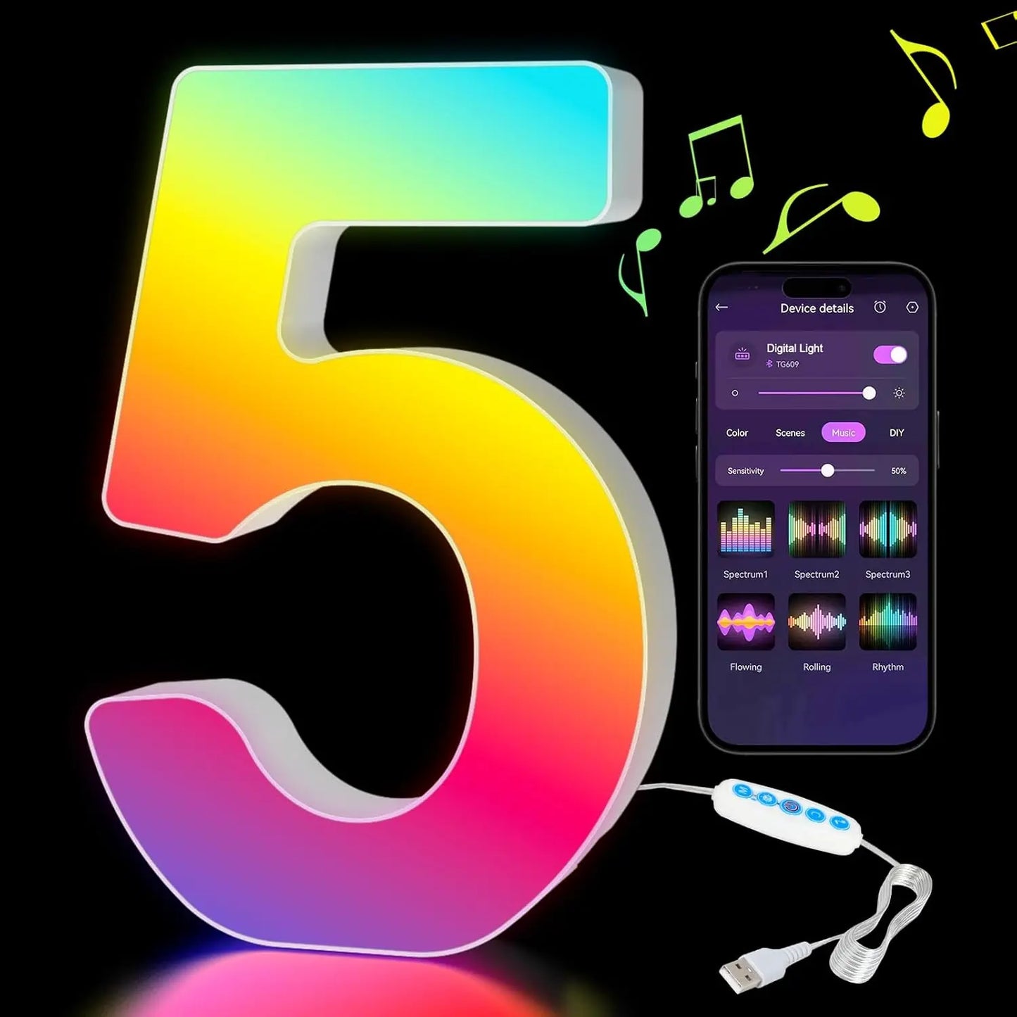 Smart LED Letters Lights Alphabet Light Decorative Name Letter Number Lamp Night Light USB MeRGBW App Music Sync Logo Game Home