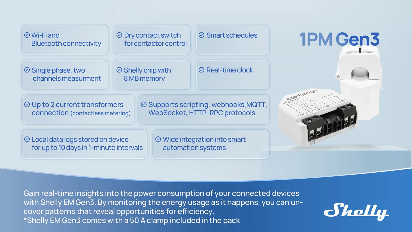 Shelly EM Gen3 Smart Home WiFi Connection Monitor Power Consumption Solar Energy Equipment Household Electricity Consumption