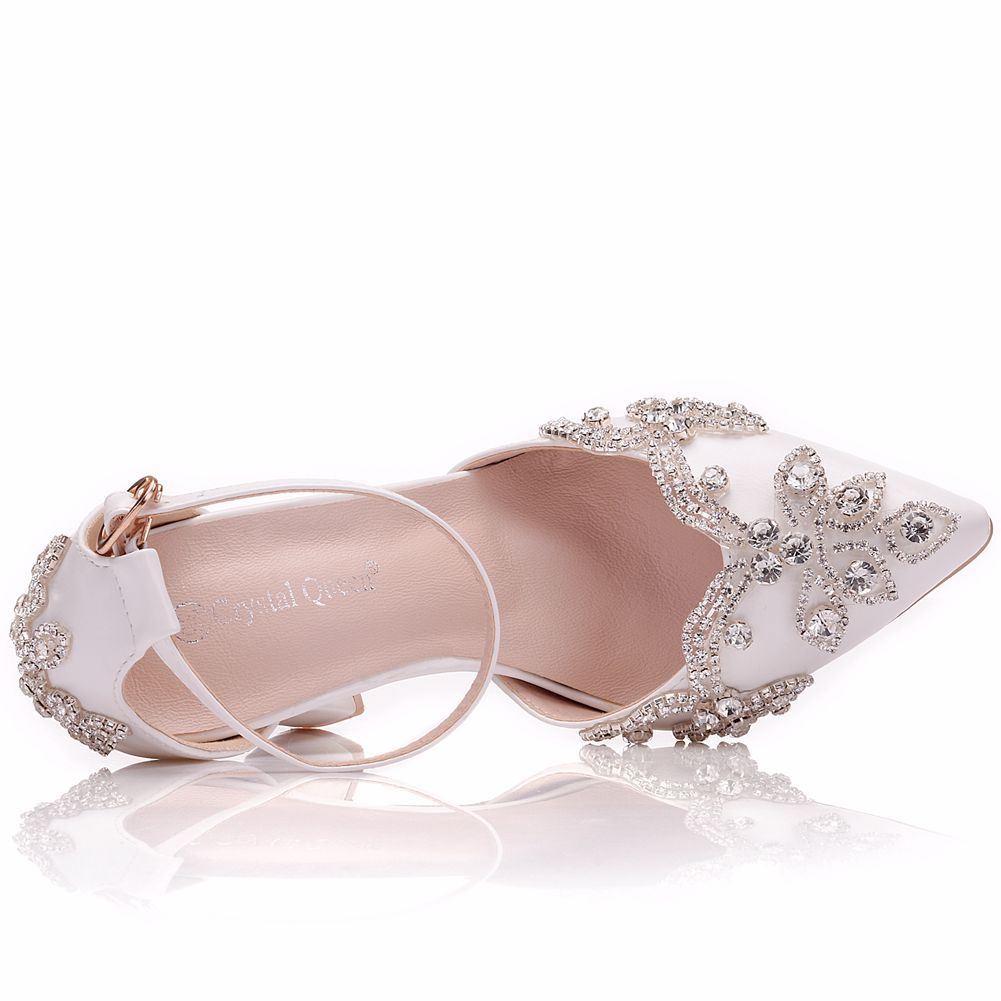 2025 Thick Heel Pointed Toe Shoes Large Size  Thick Heel Sandals Women Rhinestone Wedding Shoes Women White Wedding Shoes Drill
