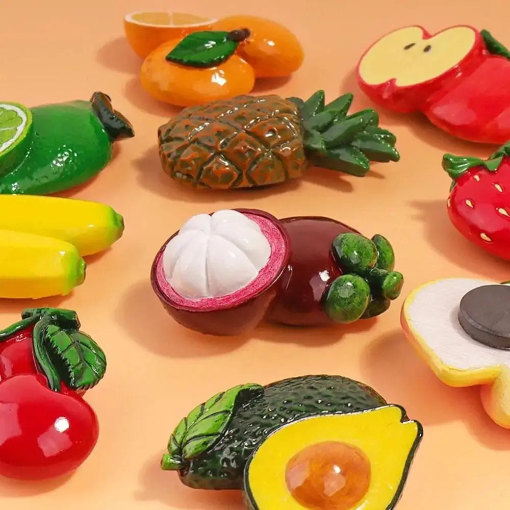 3D 3D Fruit Refrigerator Stickers Magnetic Cartoon Simulated Fruit Magnetic Stickers Cute Fruit Design Resin Food Toys