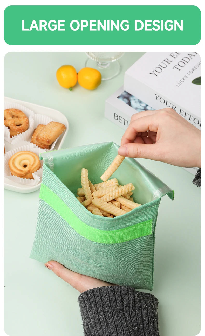 Reusable Sandwich Storage Bag TPU Lining Velcro Snack Bags for Kids Washable Waterproof Food-Safe Reusable Snacks Bags