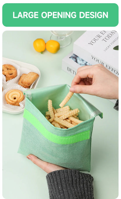 Reusable Sandwich Storage Bag TPU Lining Velcro Snack Bags for Kids Washable Waterproof Food-Safe Reusable Snacks Bags