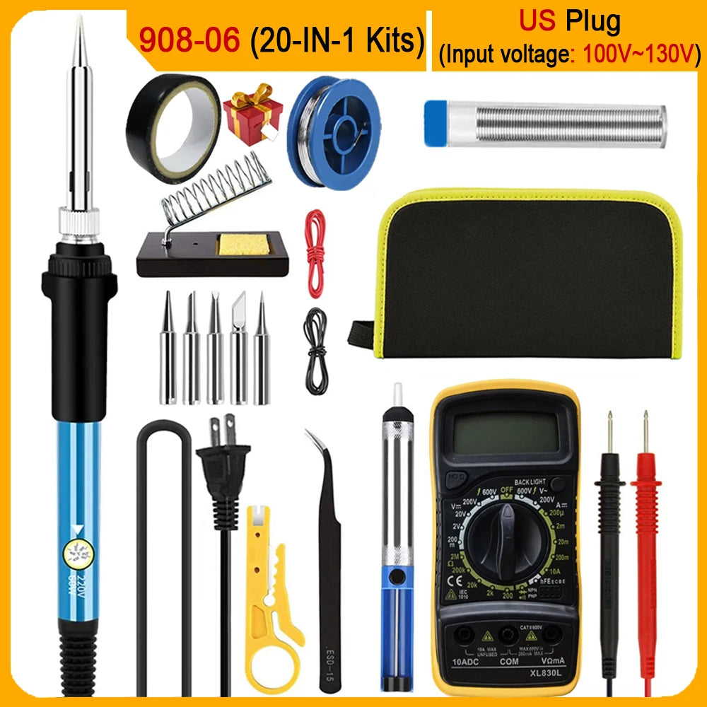 2024 Electric Soldering Iron 60W Adjustable Temperature Replaceable Soldering Iron Head Soldering Iron Pen Welding Kit