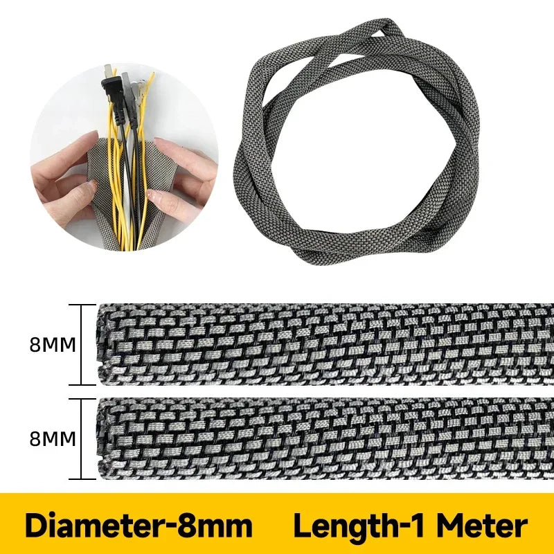 5-8mm Thermoresistant Tin Plating Cable Tube Sleeve EMI Shielded Flexible Wire Wrap Cover Line Cord Organizers Cable Management