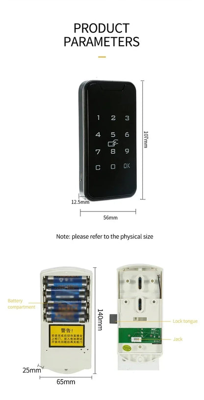 Home  Screen Cabinet Lock Digital Electronic Password Aluminum Sliding Door Security Bar Anti-theft Card Keypad Keyless Bolt