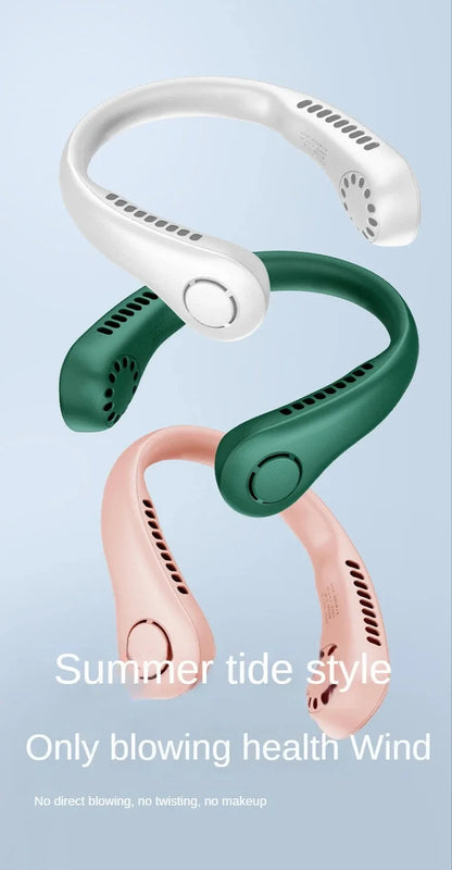 Portable Neck Fan, Mini Bladeless Hanging Neck Fan 1200mAh Rechargeable Air Cooler 3 Speed for Student Office Summer Sports Fans