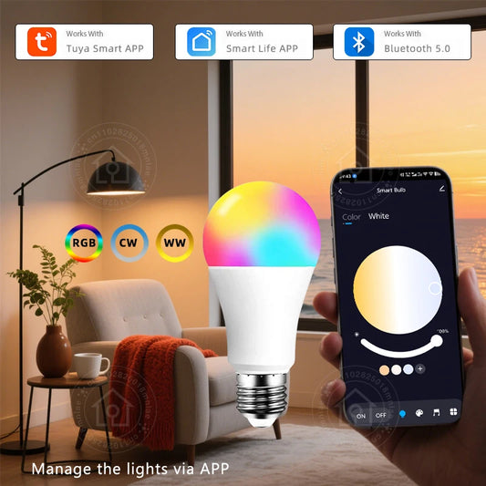 E27 Smart Bulb Tuya Bluetooth LED Light Bulb 18W 15W 9W 220V RGB Lamp APP Control Timer Dimmable Music Sync Work With Smart life