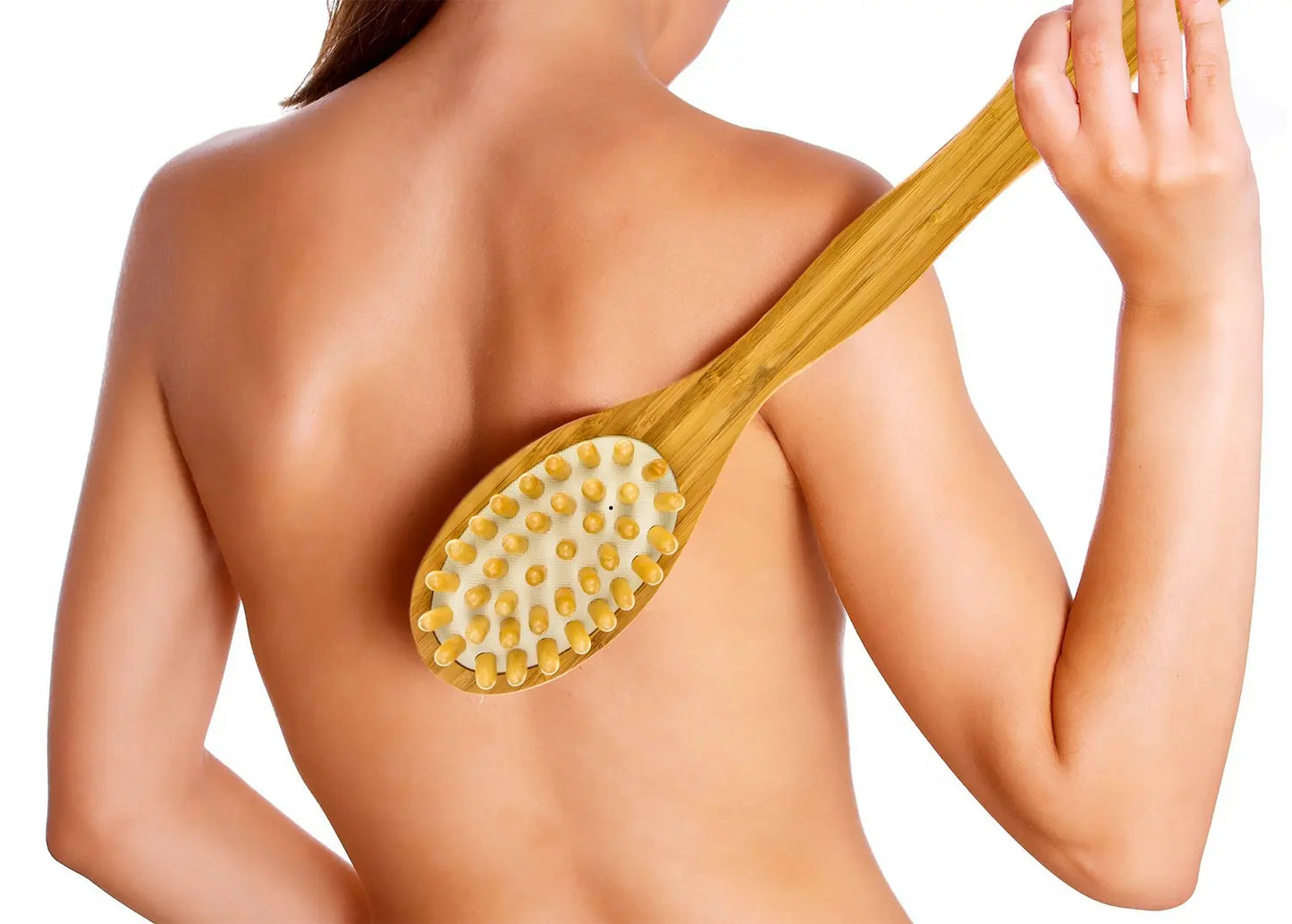 Bath Blossom Bamboo Body Brush for Back Scrubber Natural Bristles Shower Brush with Long Handle Dry Brushing