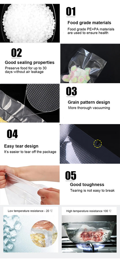 Vacuum Packaging Bags For Food 100PCS Food Storage Bags 5 Size Food Vacuum Packed Bags Keep Food Fresh Vacuum Packaging Bags