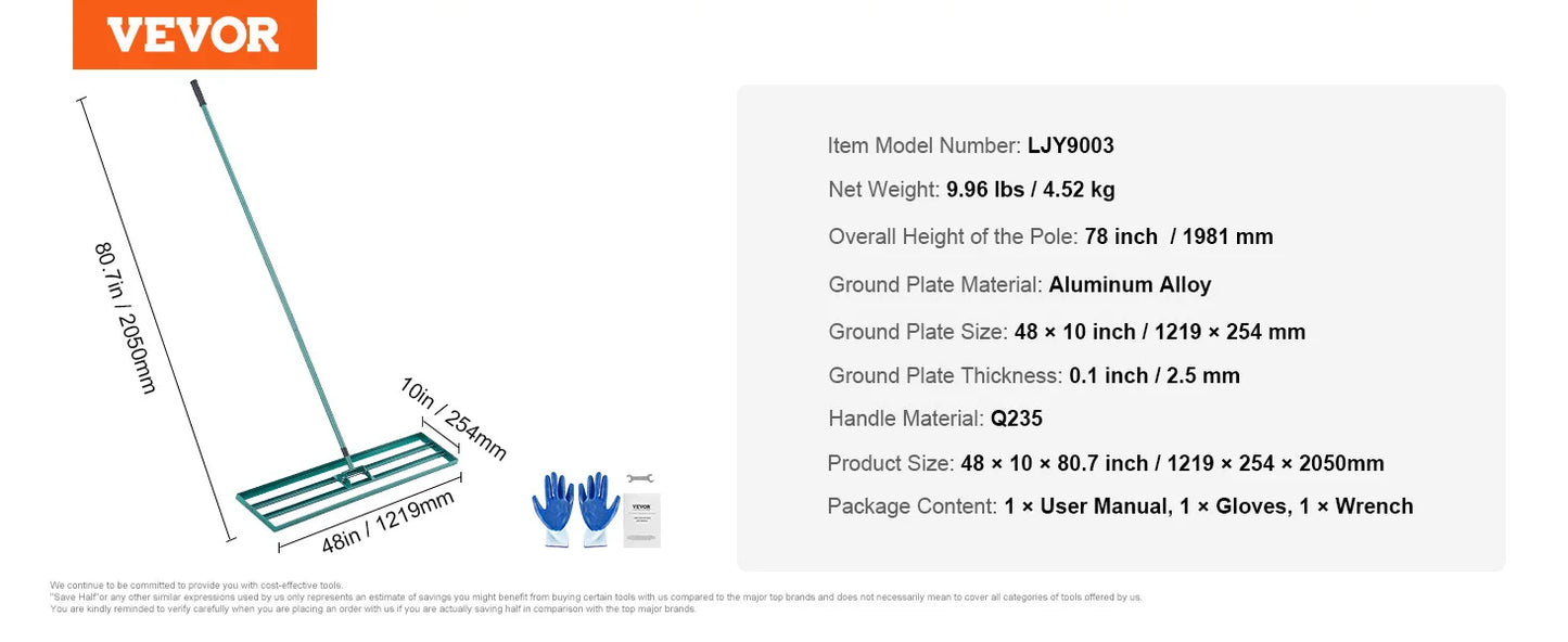 VEVOR Lawn Leveling Rake  Level Lawn Tool, Heavy-duty Lawn Leveler with  Extended Handle Yard Leveling Rake Suit