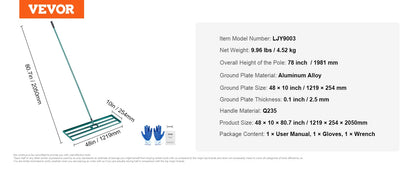 VEVOR Lawn Leveling Rake  Level Lawn Tool, Heavy-duty Lawn Leveler with  Extended Handle Yard Leveling Rake Suit